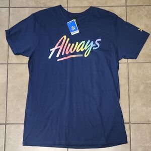 Spark Shop Walmart Vibrant Navy T-Shirt with Rainbow Script L